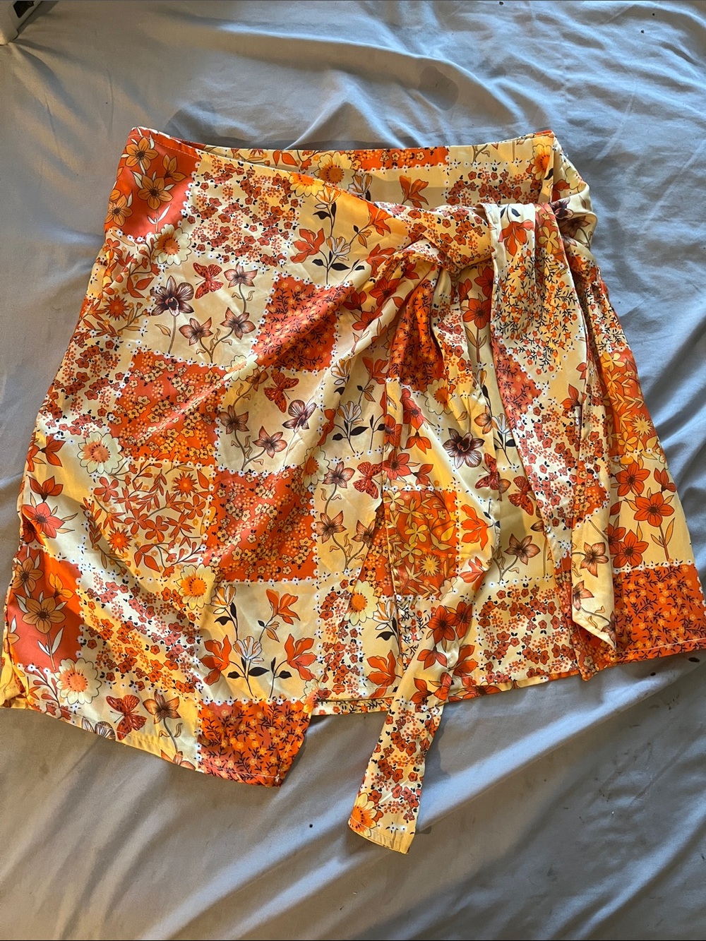 Vintage-Inspired Floral Wrap Skirt in Orange & Yellow